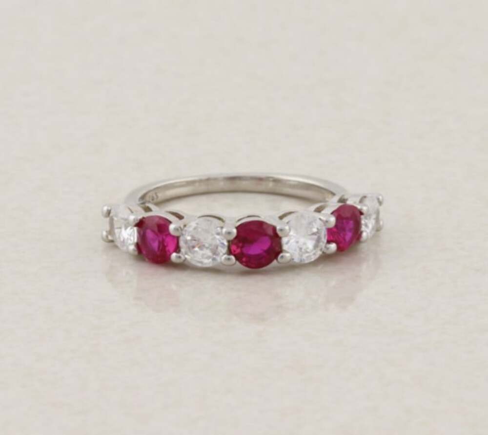 Sterling Silver Lab Created Ruby & CZ Band Ring Size 6 Stackable Woman Teen